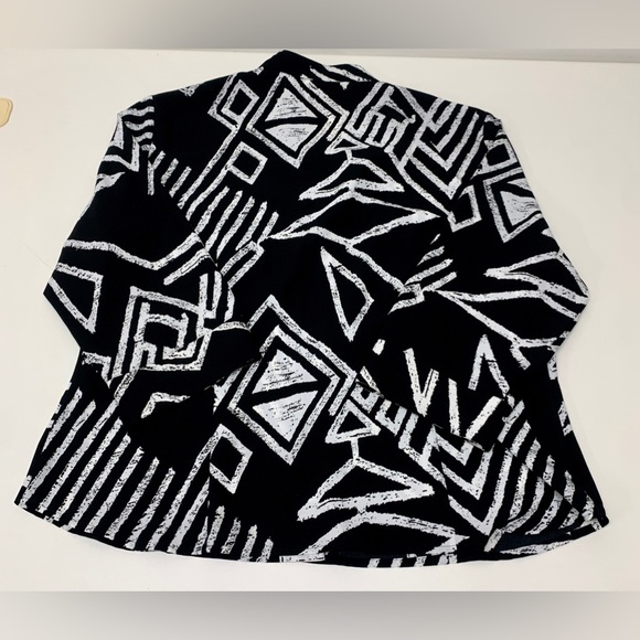 1990s Vintage KATHY CHE Black & White Double Breast Pocket Button Down Top - Picture 11 of 16